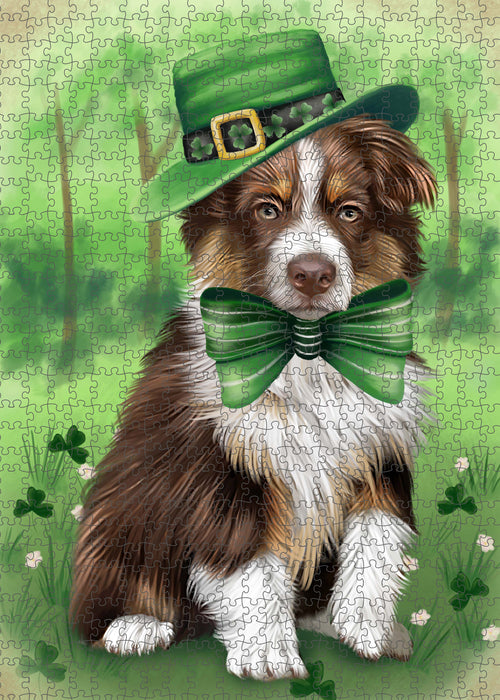 St. Patrick's Day Australian Shepherd Dog Portrait Jigsaw Puzzle for Adults Animal Interlocking Puzzle Game Unique Gift for Dog Lover's with Metal Tin Box PZL1012