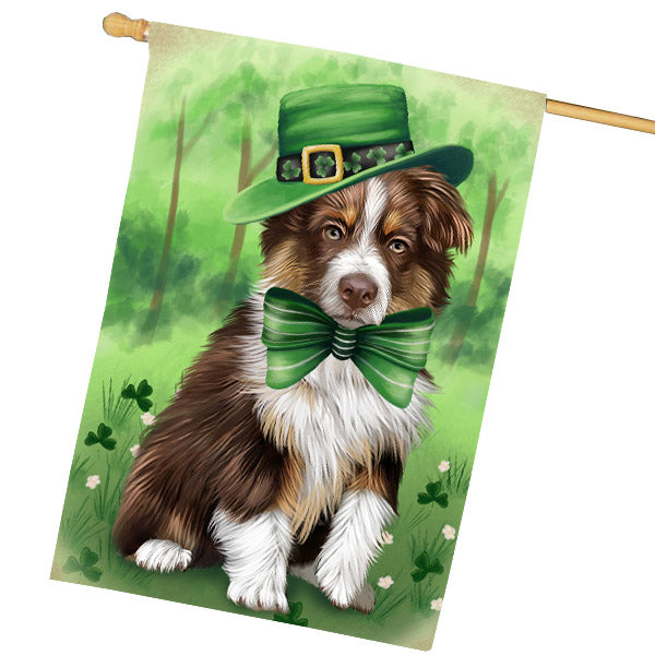 St. Patrick's Day Australian Shepherd Dog House Flag Outdoor Decorative Double Sided Pet Portrait Weather Resistant Premium Quality Animal Printed Home Decorative Flags 100% Polyester FLG69705