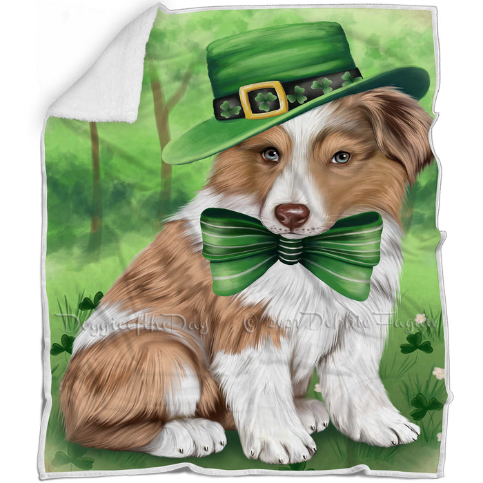 St. Patricks Day Irish Portrait Australian Shepherd Dog Blanket BLNKT142337