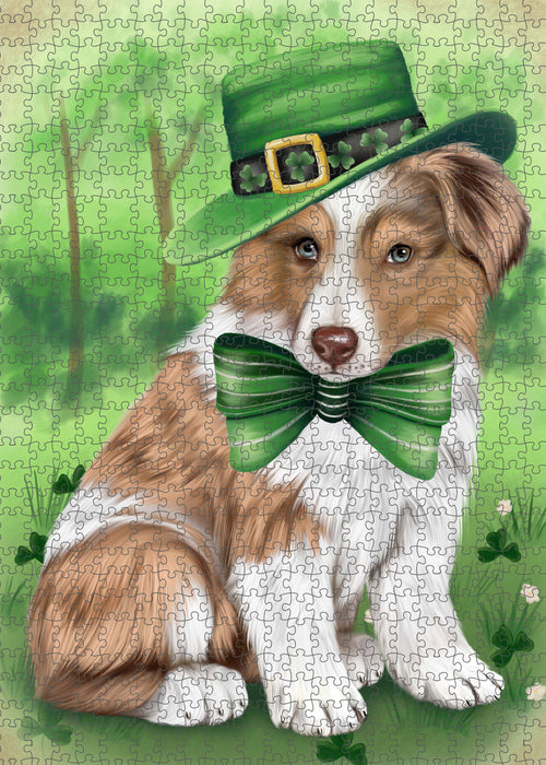 St. Patrick's Day Australian Shepherd Dog Portrait Jigsaw Puzzle for Adults Animal Interlocking Puzzle Game Unique Gift for Dog Lover's with Metal Tin Box PZL1013