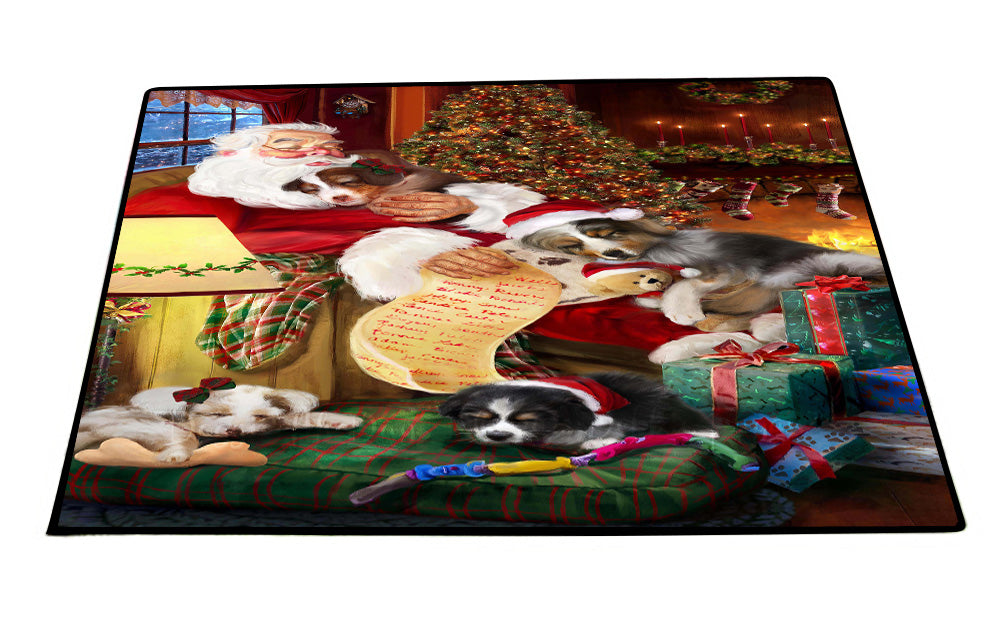 Santa Sleeping with Australian Shepherd Dogs Floor Mat- Anti-Slip Pet Door Mat Indoor Outdoor Front Rug Mats for Home Outside Entrance Pets Portrait Unique Rug Washable Premium Quality Mat