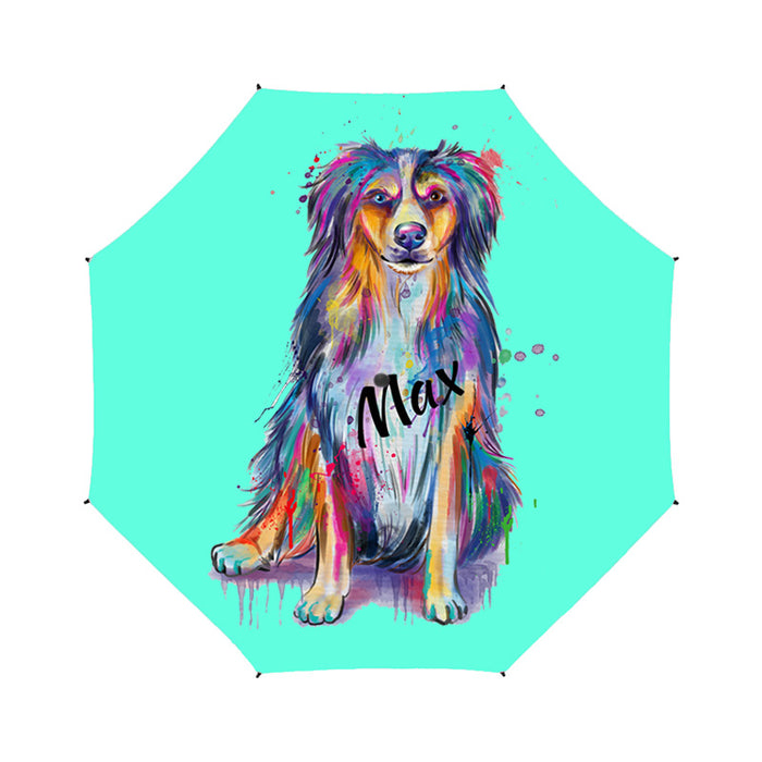 Custom Pet Name Personalized Watercolor Australian Shepherd DogSemi-Automatic Foldable Umbrella