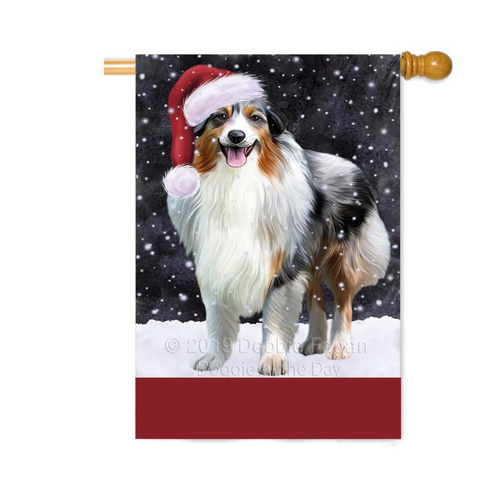 Personalized Let It Snow Happy Holidays Australian Shepherd Dog Custom House Flag FLG-DOTD-A62294