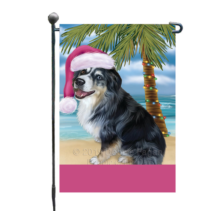 Personalized Summertime Happy Holidays Christmas Australian Shepherd Dog on Tropical Island Beach  Custom Garden Flags GFLG-DOTD-A60389