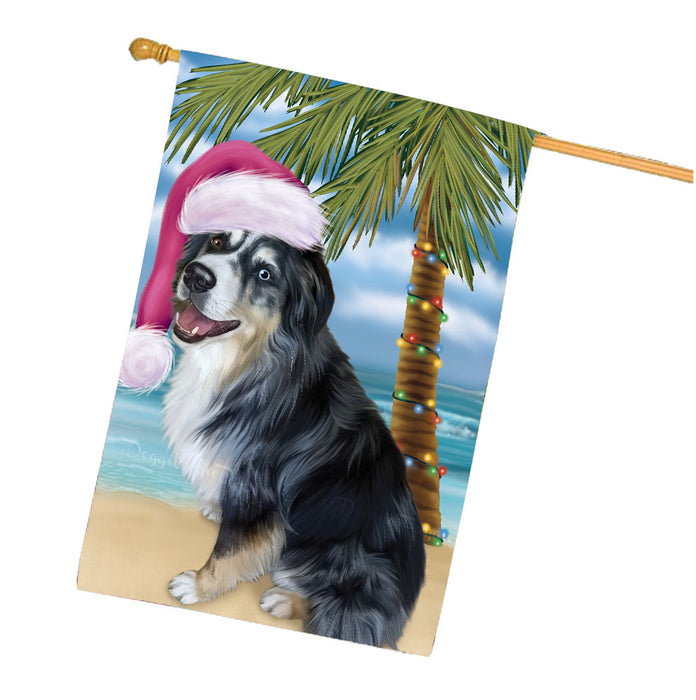 Christmas Summertime Beach Australian Shepherd Dog House Flag Outdoor Decorative Double Sided Pet Portrait Weather Resistant Premium Quality Animal Printed Home Decorative Flags 100% Polyester FLG68669