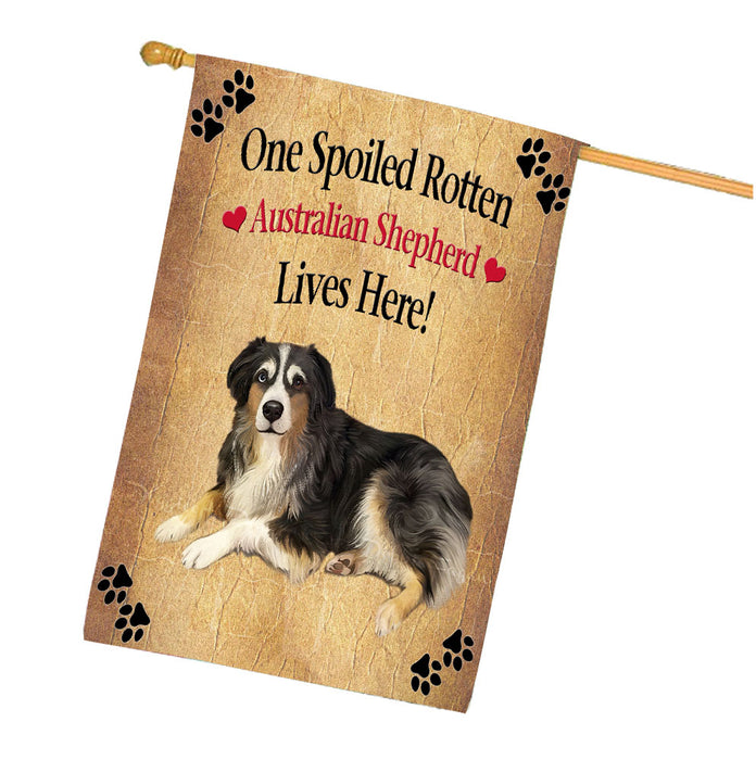 Spoiled Rotten Australian Shepherd Dog House Flag Outdoor Decorative Double Sided Pet Portrait Weather Resistant Premium Quality Animal Printed Home Decorative Flags 100% Polyester FLG68145
