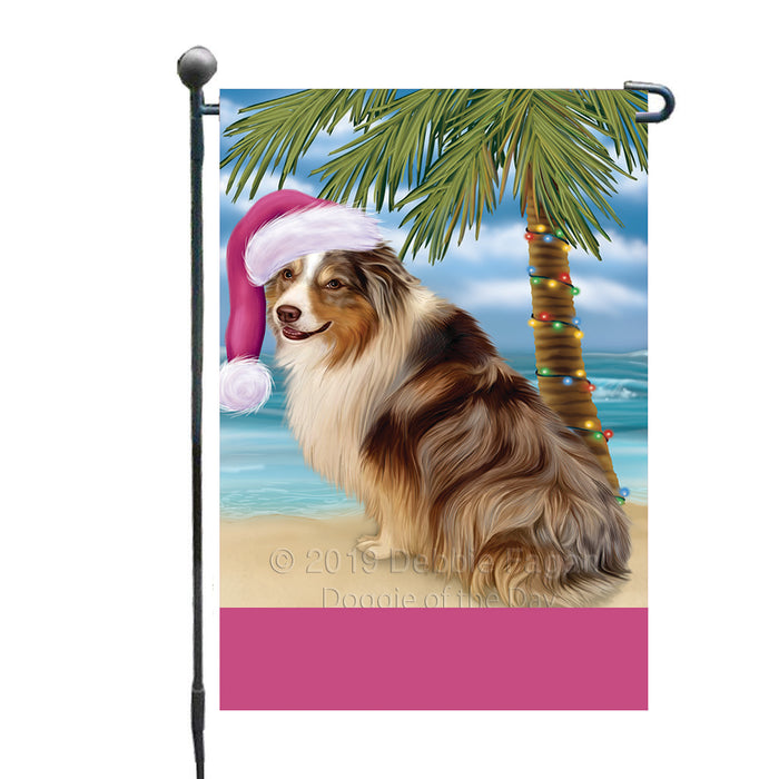 Personalized Summertime Happy Holidays Christmas Australian Shepherd Dog on Tropical Island Beach  Custom Garden Flags GFLG-DOTD-A60390
