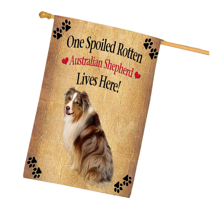 Spoiled Rotten Australian Shepherd Dog House Flag Outdoor Decorative Double Sided Pet Portrait Weather Resistant Premium Quality Animal Printed Home Decorative Flags 100% Polyester FLG68148