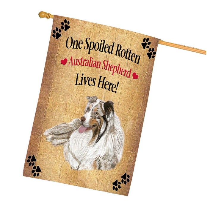 Spoiled Rotten Australian Shepherd Dog House Flag Outdoor Decorative Double Sided Pet Portrait Weather Resistant Premium Quality Animal Printed Home Decorative Flags 100% Polyester FLG68141