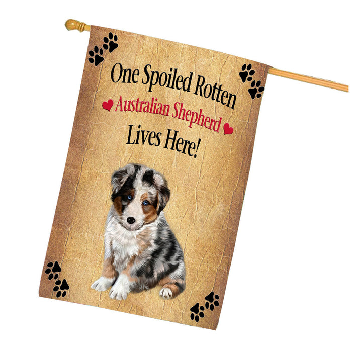 Spoiled Rotten Australian Shepherd Dog House Flag Outdoor Decorative Double Sided Pet Portrait Weather Resistant Premium Quality Animal Printed Home Decorative Flags 100% Polyester FLG68154