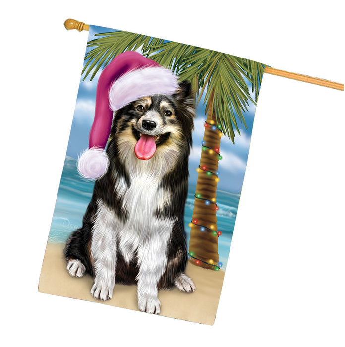Christmas Summertime Beach Australian Shepherd Dog House Flag Outdoor Decorative Double Sided Pet Portrait Weather Resistant Premium Quality Animal Printed Home Decorative Flags 100% Polyester FLG68672