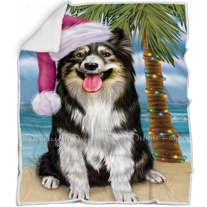Summertime Happy Holidays Christmas Australian Shepherd Dog on Tropical Island Beach Blanket D110