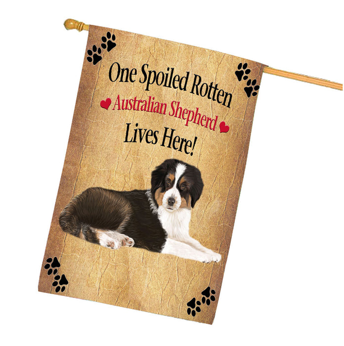 Spoiled Rotten Australian Shepherd Dog House Flag Outdoor Decorative Double Sided Pet Portrait Weather Resistant Premium Quality Animal Printed Home Decorative Flags 100% Polyester FLG68150