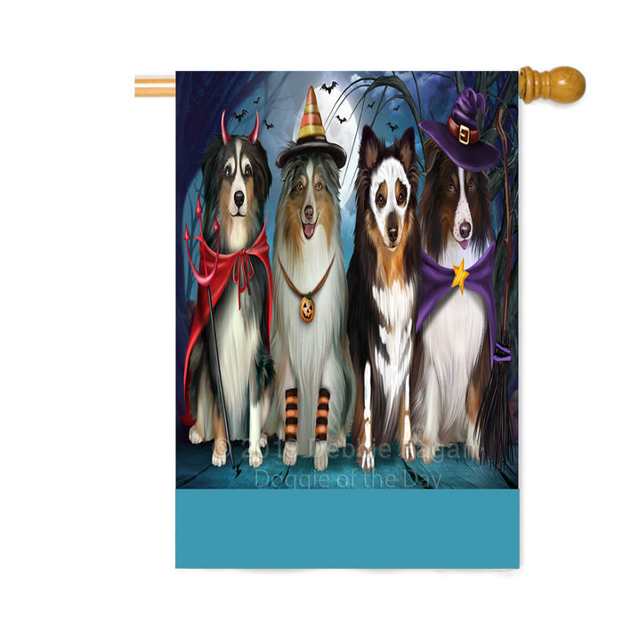 Personalized Happy Halloween Trick or Treat Australian Shepherd Dogs Custom House Flag FLG64031
