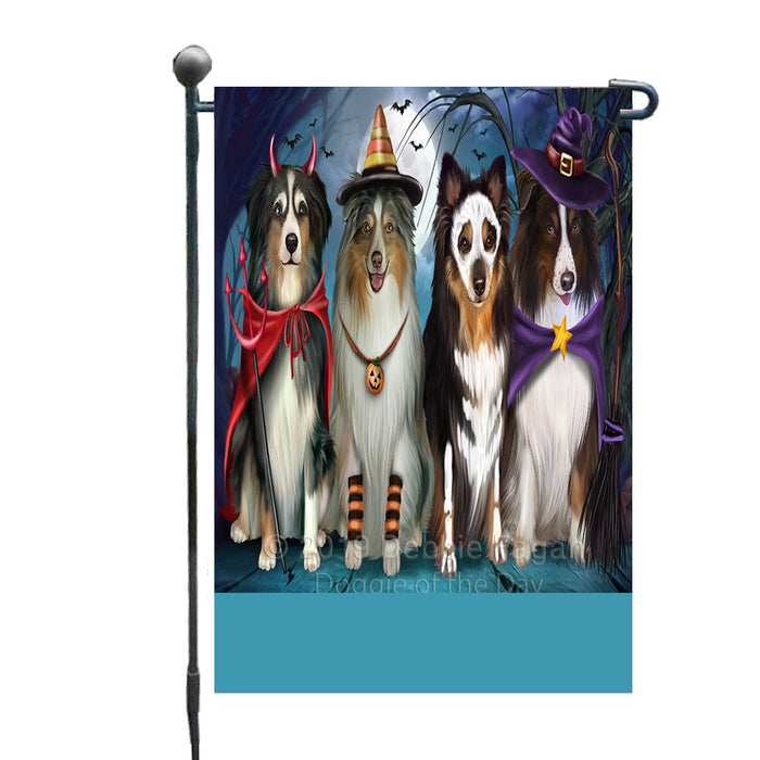 Personalized Happy Halloween Trick or Treat Australian Shepherd Dogs Custom Garden Flag GFLG64340
