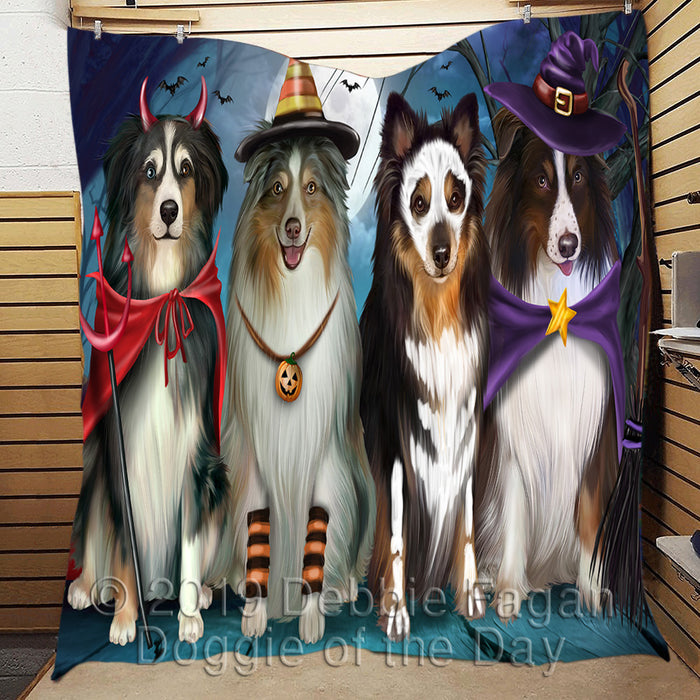 Happy Halloween Trick or Treat Australian Shepherd Dogs Lightweight Soft Bedspread Coverlet Bedding Quilt QUILT60181