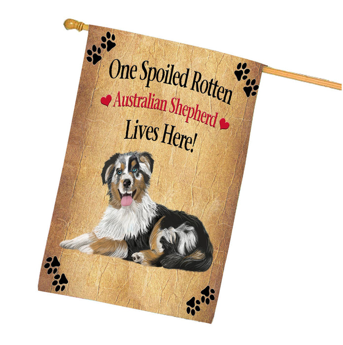 Spoiled Rotten Australian Shepherd Dog House Flag Outdoor Decorative Double Sided Pet Portrait Weather Resistant Premium Quality Animal Printed Home Decorative Flags 100% Polyester FLG68157