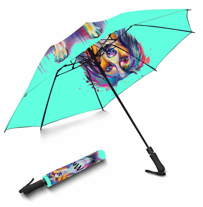 Custom Pet Name Personalized Watercolor Australian Shepherd DogSemi-Automatic Foldable Umbrella