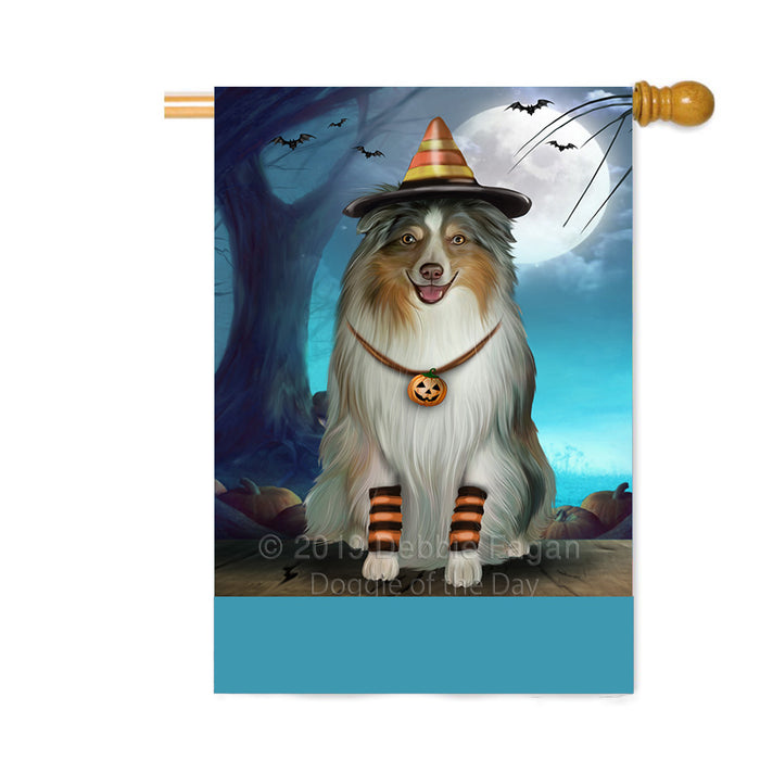 Personalized Happy Halloween Trick or Treat Australian Shepherd Dog Candy Corn Custom House Flag FLG64086