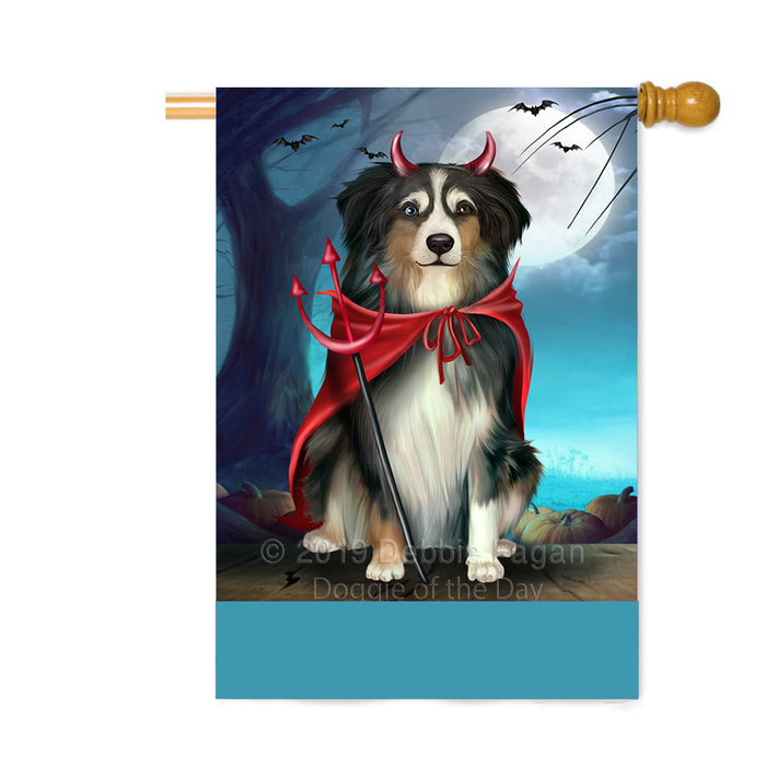 Personalized Happy Halloween Trick or Treat Australian Shepherd Dog Devil Custom House Flag FLG64141