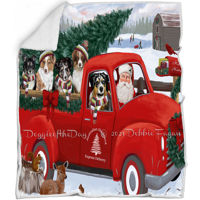 Christmas Santa Express Delivery Red Truck Australian Shepherds Dog Family Blanket BLNKT112404
