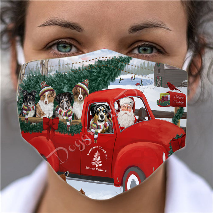 Christmas Santa Express Delivery Red Truck Australian Shepherd Dogs Face Mask FM48406