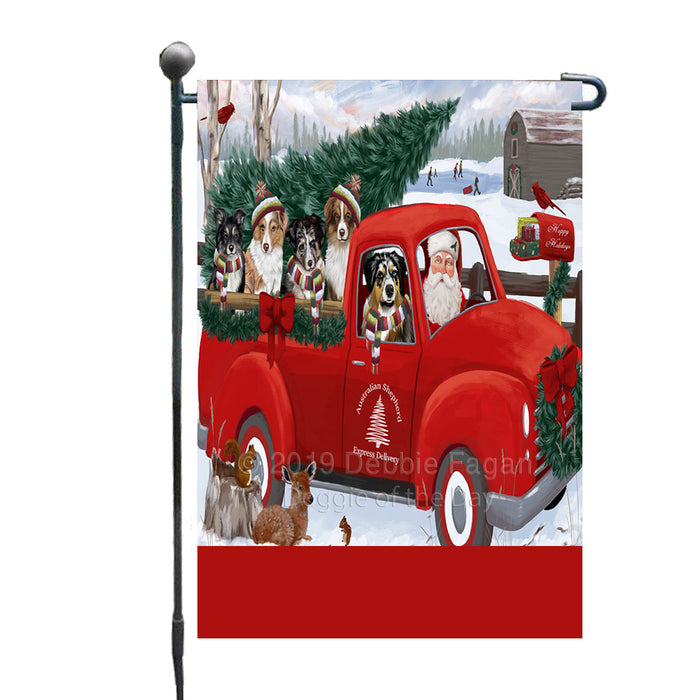 Personalized Christmas Santa Red Truck Express Delivery australian shepherd Dogs Custom Garden Flags GFLG-DOTD-A57620