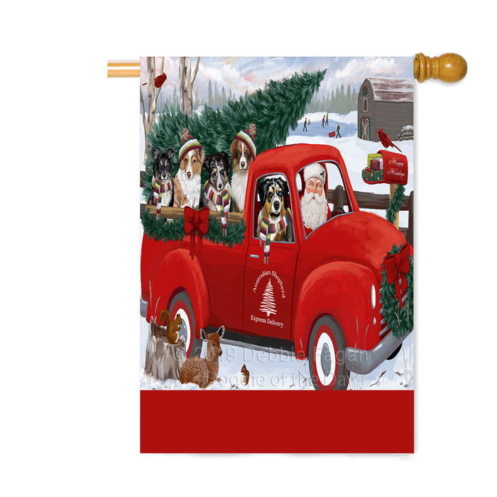 Personalized Christmas Santa Red Truck Express Delivery australian shepherd Dogs Custom House Flag FLG-DOTD-A57676