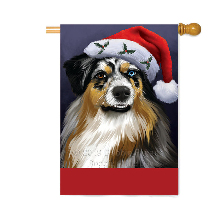 Personalized Christmas Holidays Australian Shepherd Dog Wearing Santa Hat Portrait Head Custom House Flag FLG-DOTD-A59852