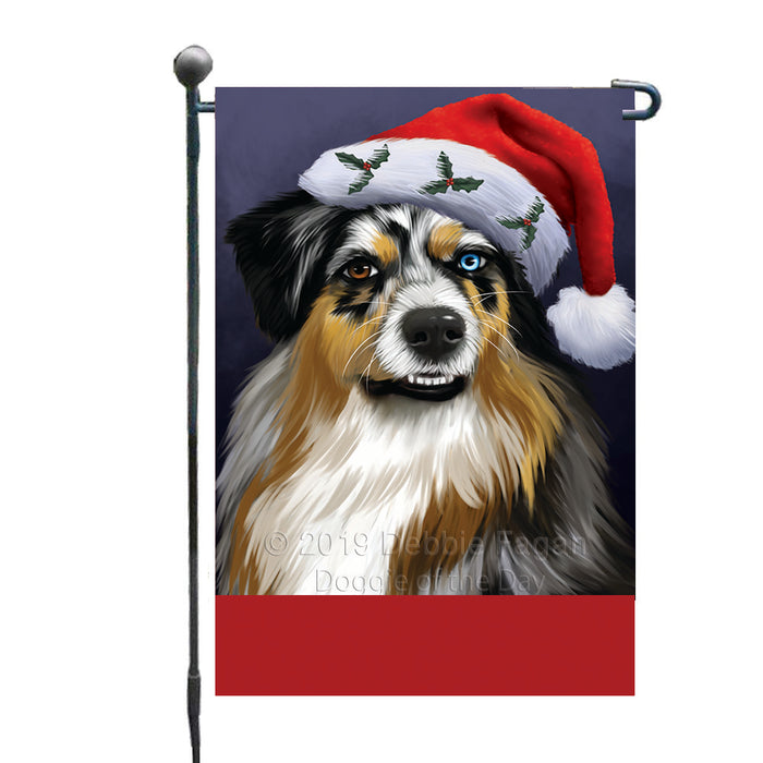 Personalized Christmas Holidays Australian Shepherd Dog Wearing Santa Hat Portrait Head Custom Garden Flags GFLG-DOTD-A59796