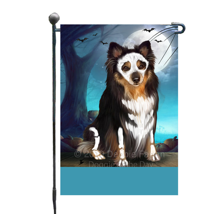 Personalized Happy Halloween Trick or Treat Australian Shepherd Dog Skeleton Custom Garden Flag GFLG64505