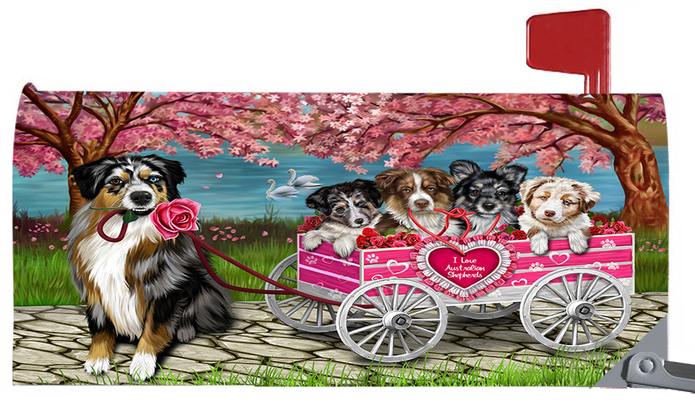 I Love Australian Shepherd Dogs in a Cart Magnetic Mailbox Cover MBC48530