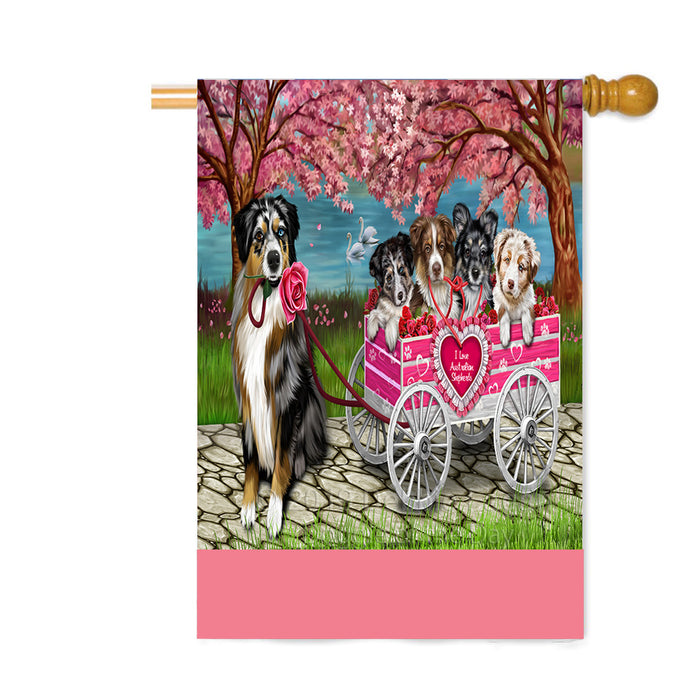 Personalized I Love Australian Shepherd Dogs in a Cart Custom House Flag FLG-DOTD-A62181