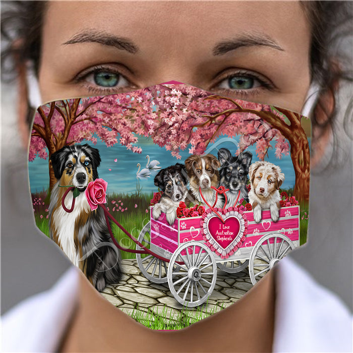 I Love Australian Shepherd Dogs in a Cart Face Mask FM48113