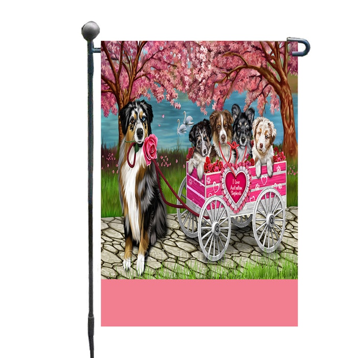 Personalized I Love Australian Shepherd Dogs in a Cart Custom Garden Flags GFLG-DOTD-A62125