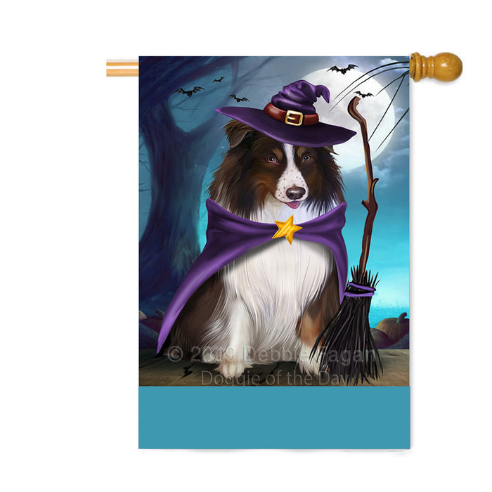 Personalized Happy Halloween Trick or Treat Australian Shepherd Dog Witch Custom House Flag FLG64251