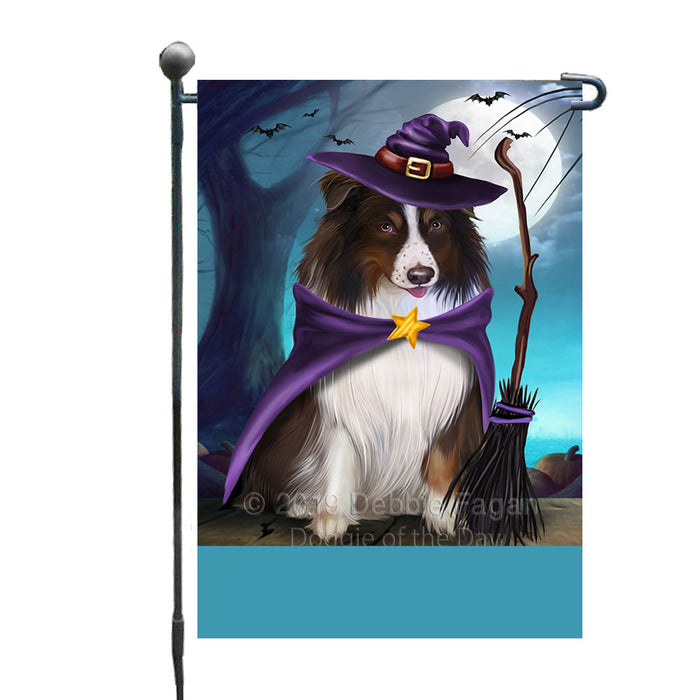 Personalized Happy Halloween Trick or Treat Australian Shepherd Dog Witch Custom Garden Flag GFLG64560