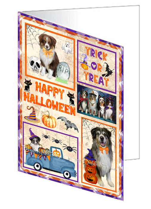 Happy Halloween Trick or Treat Australian Terrier Dogs Handmade Artwork Assorted Pets Greeting Cards and Note Cards with Envelopes for All Occasions and Holiday Seasons GCD76394
