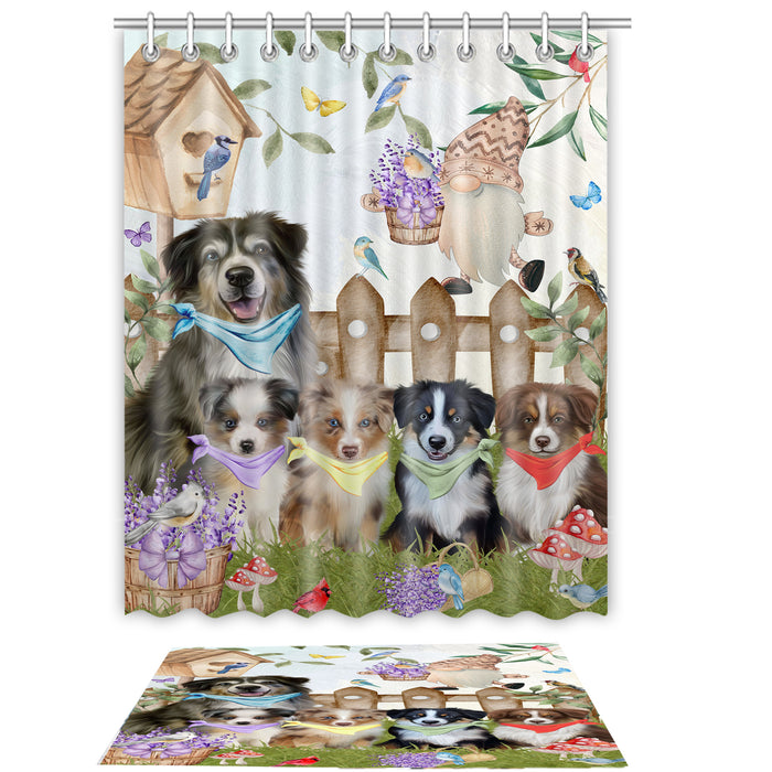 Australian Shepherd Shower Curtain & Bath Mat Set, Custom, Explore a Variety of Designs, Personalized, Curtains with hooks and Rug Bathroom Decor, Halloween Gift for Dog Lovers