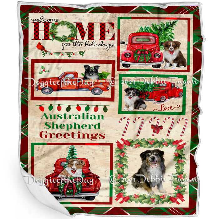 Welcome Home for Christmas Holidays Australian Shepherd Dogs Blanket BLNKT71801