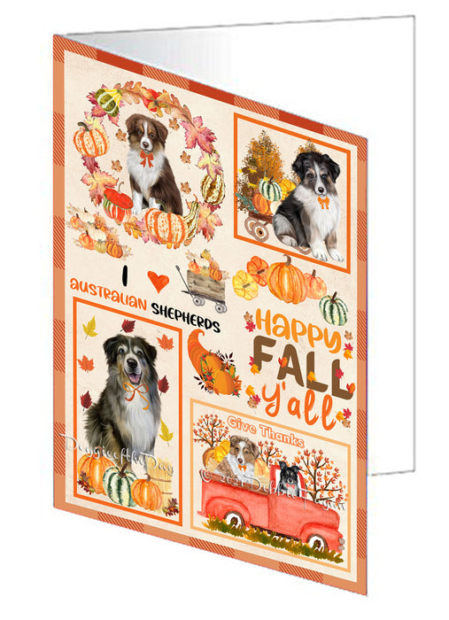 Happy Fall Y'all Pumpkin Australian Shepherd Dogs Handmade Artwork Assorted Pets Greeting Cards and Note Cards with Envelopes for All Occasions and Holiday Seasons GCD76901