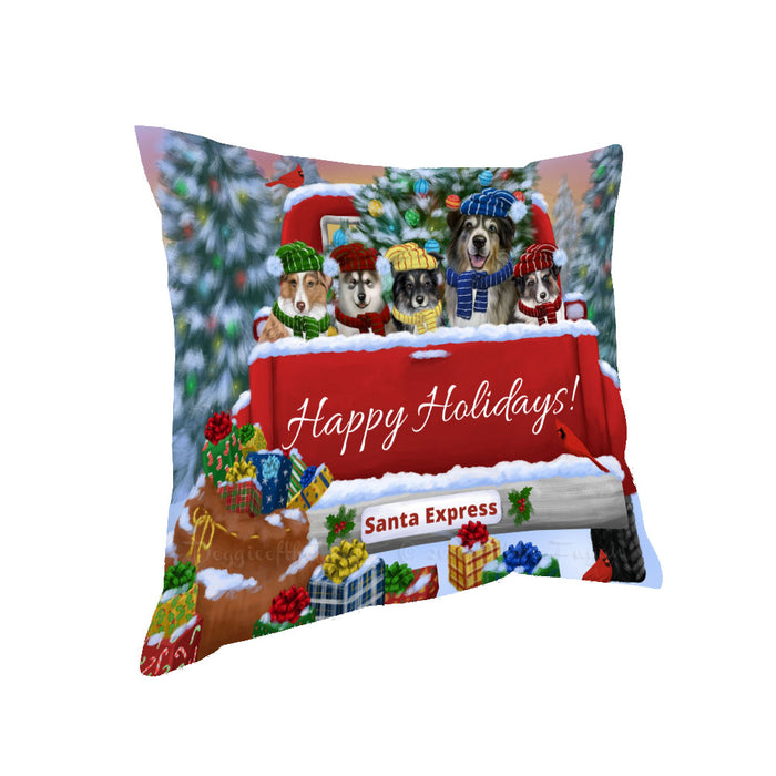 Christmas Red Truck Travlin Home for the Holidays Australian Shepherd Dogs Pillow with Top Quality High-Resolution Images - Ultra Soft Pet Pillows for Sleeping - Reversible & Comfort - Ideal Gift for Dog Lover - Cushion for Sofa Couch Bed - 100% Polyester