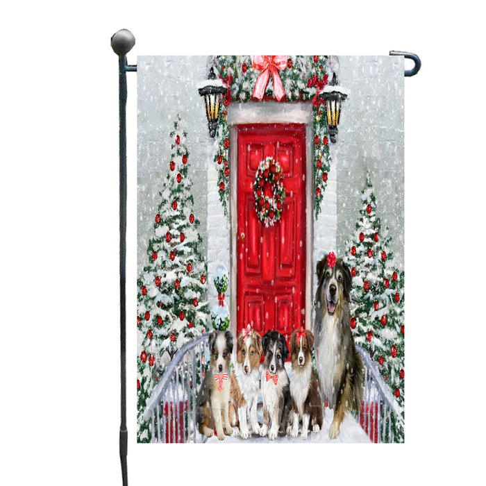 Christmas Holiday Welcome Australian Shepherd Dogs Garden Flags- Outdoor Double Sided Garden Yard Porch Lawn Spring Decorative Vertical Home Flags 12 1/2"w x 18"h