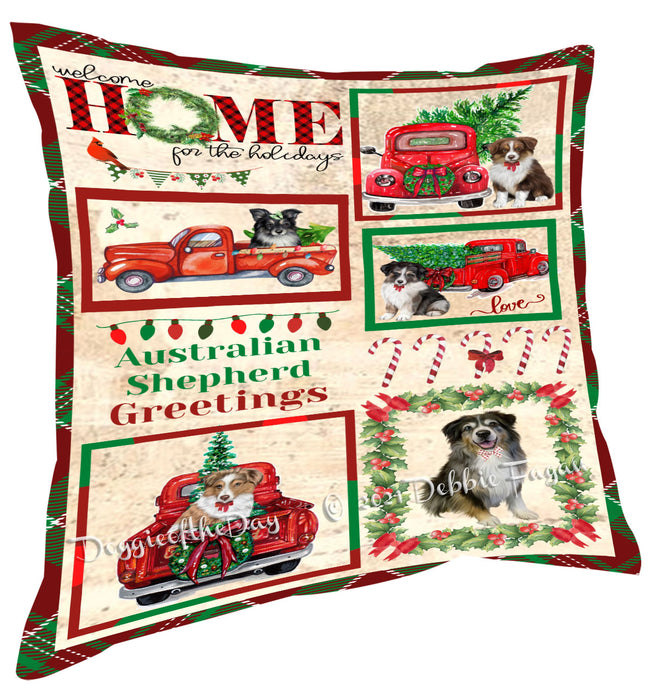 Welcome Home for Christmas Holidays Australian Shepherd Dogs Pillow with Top Quality High-Resolution Images - Ultra Soft Pet Pillows for Sleeping - Reversible & Comfort - Ideal Gift for Dog Lover - Cushion for Sofa Couch Bed - 100% Polyester