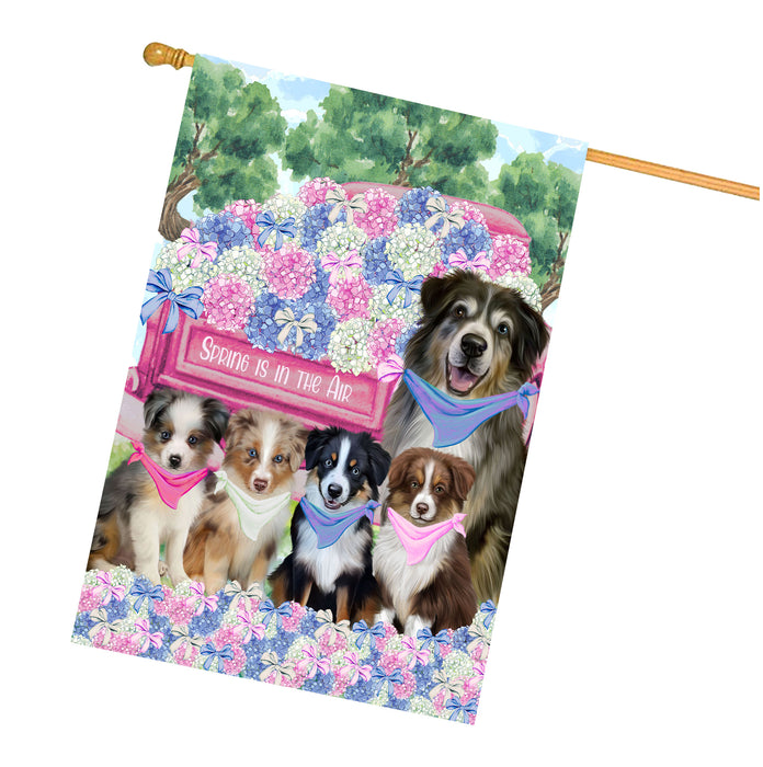 Australian Shepherd Dogs House Flag: Explore a Variety of Personalized Designs, Double-Sided, Weather Resistant, Custom, Home Outside Yard Decor for Dog and Pet Lovers