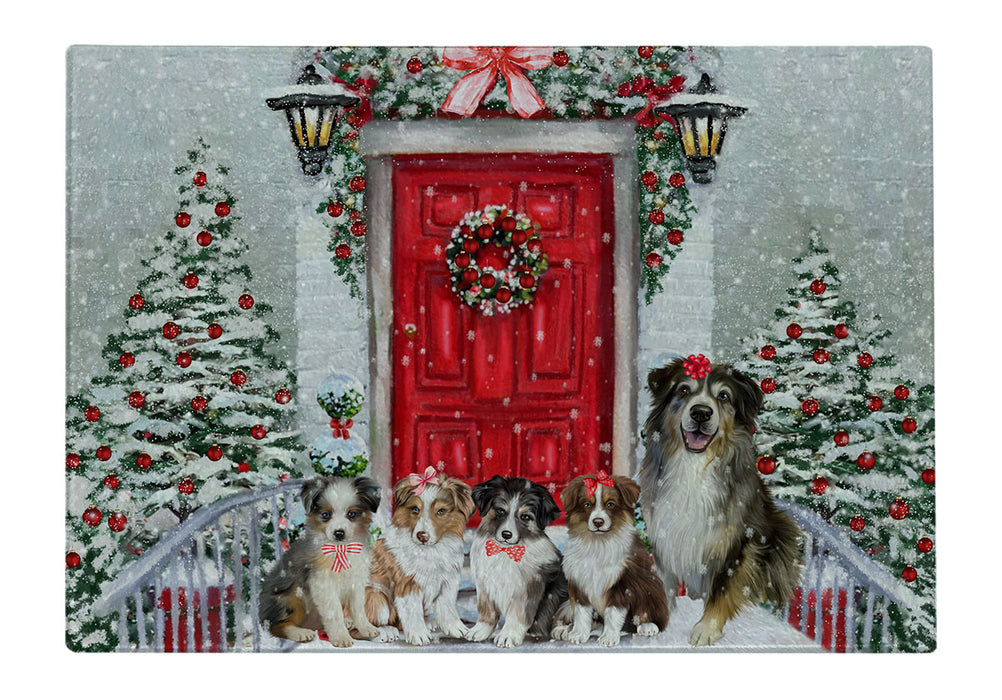 Christmas Holiday Welcome Australian Shepherd Dogs Cutting Board - For Kitchen - Scratch & Stain Resistant - Designed To Stay In Place - Easy To Clean By Hand - Perfect for Chopping Meats, Vegetables