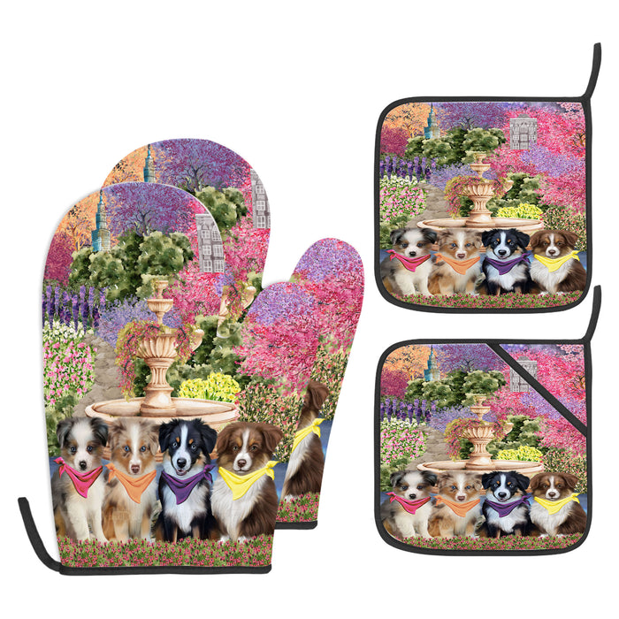 Australian Shepherd Oven Mitts and Pot Holder Set, Explore a Variety of Personalized Designs, Custom, Kitchen Gloves for Cooking with Potholders, Pet and Dog Gift Lovers