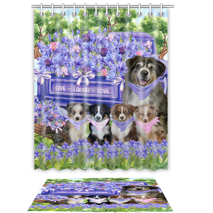 Australian Shepherd Shower Curtain & Bath Mat Set - Explore a Variety of Personalized Designs - Custom Rug and Curtains with hooks for Bathroom Decor - Pet and Dog Lovers Gift