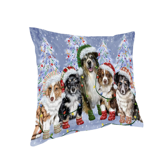 Christmas Lights and Australian Shepherd Dogs Pillow with Top Quality High-Resolution Images - Ultra Soft Pet Pillows for Sleeping - Reversible & Comfort - Ideal Gift for Dog Lover - Cushion for Sofa Couch Bed - 100% Polyester