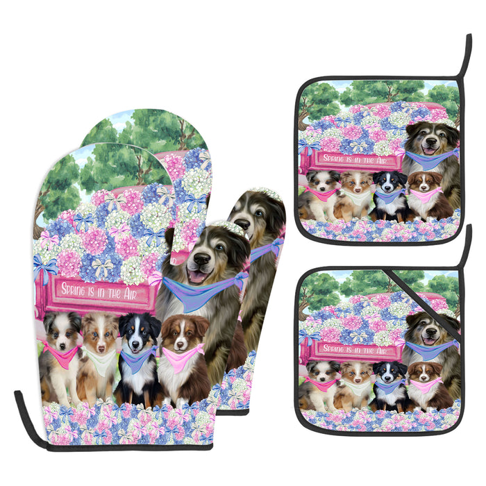 Australian Shepherd Oven Mitts and Pot Holder Set, Explore a Variety of Personalized Designs, Custom, Kitchen Gloves for Cooking with Potholders, Pet and Dog Gift Lovers
